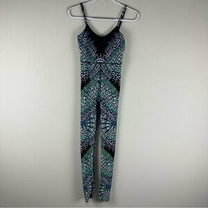Mara Hoffman Black Blue Green Geometric Active Athletic Jumpsuit Unitard XS FLAW